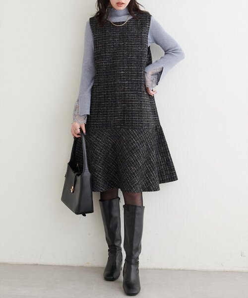 natural couture（ナチュラルクチュール）の「〈canami〉ツイードチェックミニワンピース（ワンピース・レディース・ベージュ/オフホワイト/グレー/ブラック・MEDIUM/LARGE）」の19枚目の写真