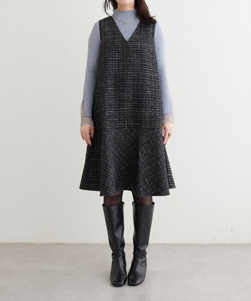 natural couture（ナチュラルクチュール）の「〈canami〉ツイードチェックミニワンピース（ワンピース・レディース・ベージュ/オフホワイト/グレー/ブラック・MEDIUM/LARGE）」の22枚目の写真