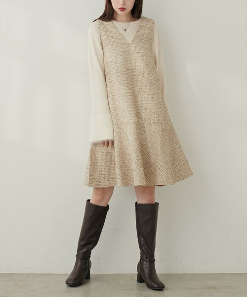 canami〉ツイードチェックミニワンピース（ワンピース）｜natural