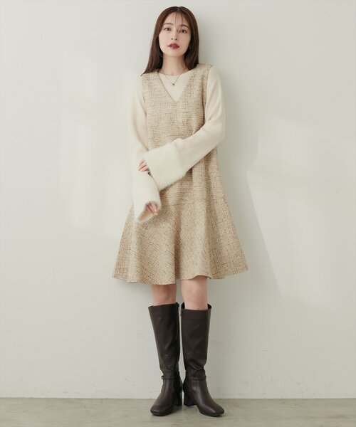 canami〉ツイードチェックミニワンピース（ワンピース）｜natural