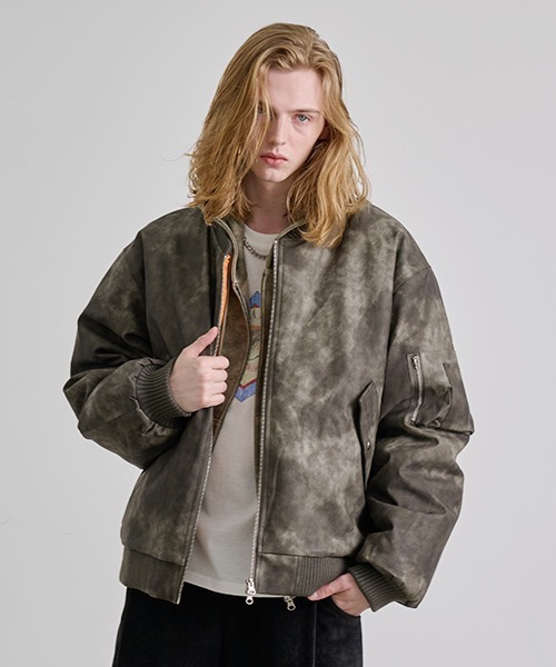Revo. ウォッシャブル シンセティックレザー パデッド MA-1 ブルゾン