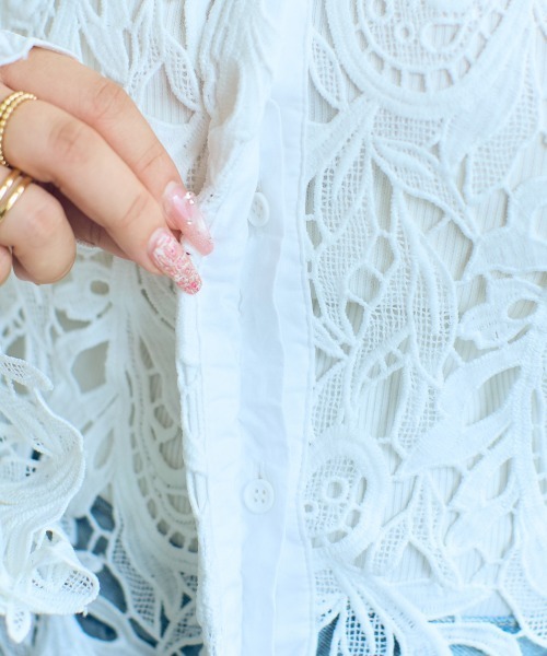 SMILE LAND（スマイルランド）の「＜大きいサイズ＞【らめちゃんコラボ】3way リーフモチーフトップス JERRYSELECT（シャツ/ブラウス・レディース・ホワイト/ブラック・L/LL/3L/4L/5L）」の20枚目の写真