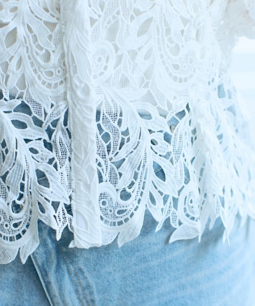 SMILE LAND（スマイルランド）の「＜大きいサイズ＞【らめちゃんコラボ】3way リーフモチーフトップス JERRYSELECT（シャツ/ブラウス・レディース・ホワイト/ブラック・L/LL/3L/4L/5L）」の21枚目の写真