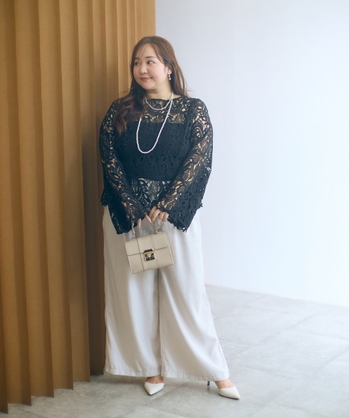 SMILE LAND（スマイルランド）の「＜大きいサイズ＞【らめちゃんコラボ】3way リーフモチーフトップス JERRYSELECT（シャツ/ブラウス・レディース・ホワイト/ブラック・L/LL/3L/4L/5L）」の12枚目の写真