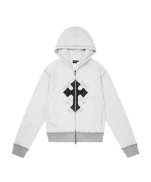 Incision Terry Zip-Up Hoodie (Gray)（パーカー）｜AAKAM（アーカム