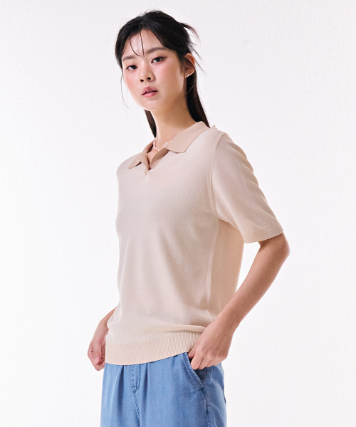 CHASECULT(チェイスカルト)の「レディース 配色オープンカラー半袖スウェット-DBRG5671D05(ポロシャツ・レディース・オートミール・90/85)」の4枚目の写真