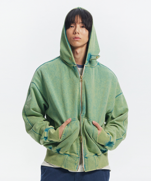 セール】VINTAGE DYEING HOOD ZIP UP PARKA _ TURQUOISE（パーカー