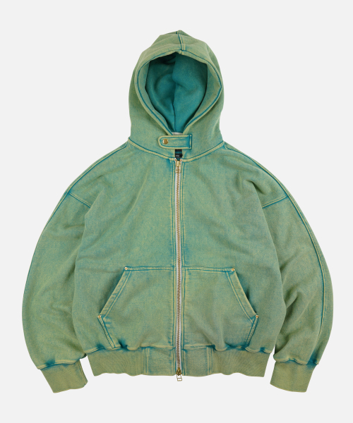 セール】VINTAGE DYEING HOOD ZIP UP PARKA _ TURQUOISE（パーカー