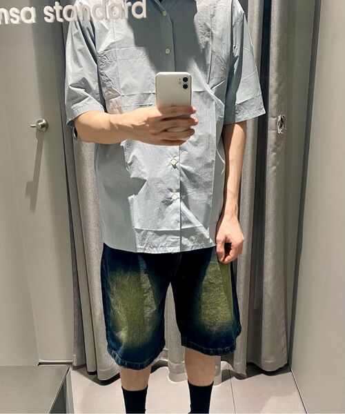 MUSINSA STANDARD（ムシンサスタンダード）の「ビッグブラシワンタックバミューダデニムパンツ[イエローダークブルー]（デニムパンツ・メンズ・その他・26/27/31/36/38/30/32/33/40/42/34/28/29）」の6枚目の写真