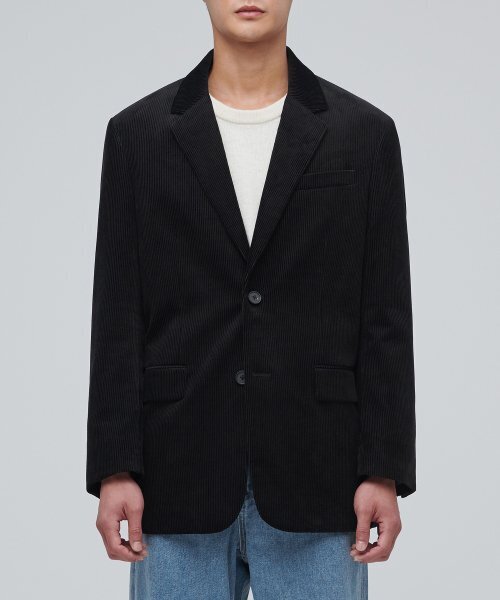 MUSINSA STANDARD（ムシンサスタンダード）の「特大コーデュロイブレザー[ブラック]（テーラードジャケット・メンズ・その他・MEDIUM/LARGE/X-LARGE/XX-LARGE）」の2枚目の写真