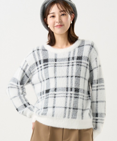 TOKYO SHIRTS（トウキョウシャツ）の「【Pitta Re:)】 フェザーチェック プルオーバー（ニット/セーター・レディース・ブラック/ホワイト・M/L）」の2枚目の写真