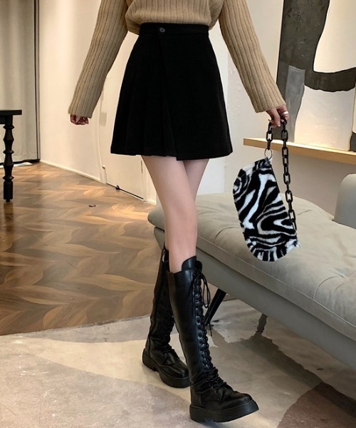 yuue' ( wear )（ユーイ）の「ラップデザインプリーツミニスカート インナーパンツ付き（スカート・レディース・ブラウン/ブラック・S/M/L）」の6枚目の写真