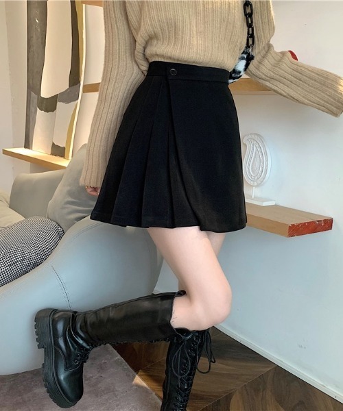 yuue' ( wear )（ユーイ）の「ラップデザインプリーツミニスカート インナーパンツ付き（スカート・レディース・ブラウン/ブラック・S/M/L）」の7枚目の写真