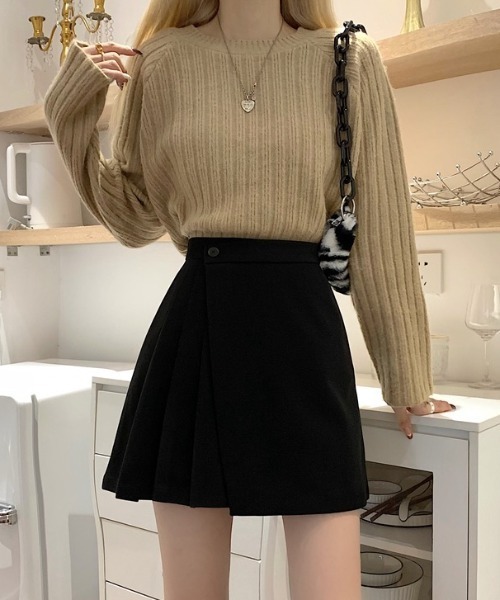 yuue' ( wear )（ユーイ）の「ラップデザインプリーツミニスカート インナーパンツ付き（スカート・レディース・ブラウン/ブラック・S/M/L）」の9枚目の写真