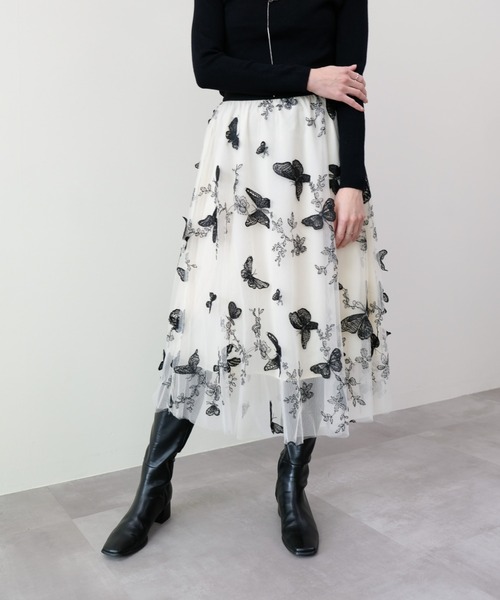 DOLLUPOOPS（ドールアップウップス）の「バタフライ刺繍チュールスカート（スカート・レディース・ベージュ系/グレー/ブラック・FREE）」の3枚目の写真