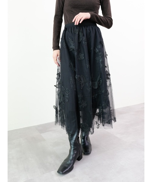 DOLLUPOOPS（ドールアップウップス）の「バタフライ刺繍チュールスカート（スカート・レディース・ベージュ系/グレー/ブラック・FREE）」の4枚目の写真