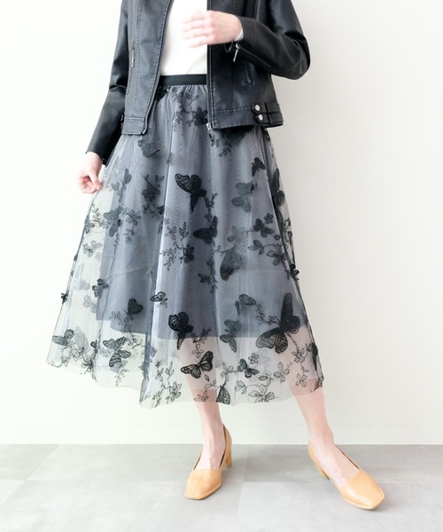 DOLLUPOOPS（ドールアップウップス）の「バタフライ刺繍チュールスカート（スカート・レディース・ベージュ系/グレー/ブラック・FREE）」の17枚目の写真