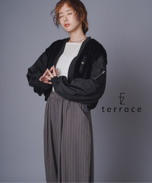 terrace(テラス)の「ファーボレロ異素材ブルゾン(ブルゾン・レディース・ブラウン系/ブラック系/グレー系・MEDIUM)」の1枚目の写真