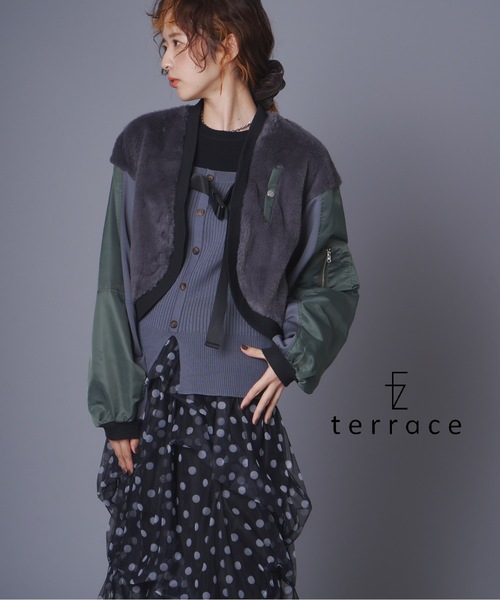 terrace(テラス)の「ファーボレロ異素材ブルゾン(ブルゾン・レディース・ブラウン系/ブラック系/グレー系・MEDIUM)」の2枚目の写真