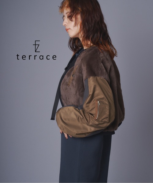 terrace(テラス)の「ファーボレロ異素材ブルゾン(ブルゾン・レディース・ブラウン系/ブラック系/グレー系・MEDIUM)」の3枚目の写真