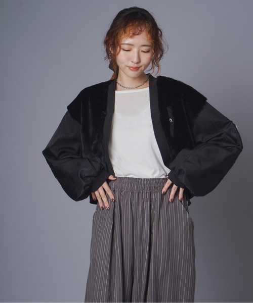 terrace(テラス)の「ファーボレロ異素材ブルゾン(ブルゾン・レディース・ブラウン系/ブラック系/グレー系・MEDIUM)」の4枚目の写真