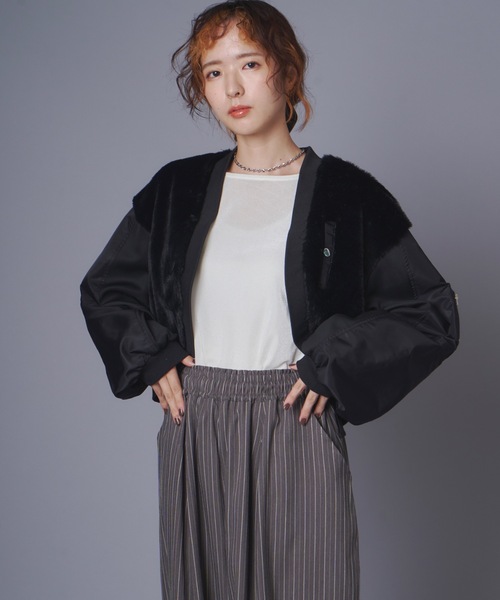 terrace(テラス)の「ファーボレロ異素材ブルゾン(ブルゾン・レディース・ブラウン系/ブラック系/グレー系・MEDIUM)」の5枚目の写真