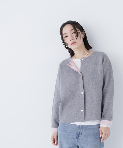 NATURAL BEAUTY BASIC（ナチュラルビューティーベーシック）の「◇バイカラー接結カーディガン（カーディガン/ボレロ・レディース・ベージュ系その他/パープル系その他/グレー系その他・FREE）」の9枚目の写真