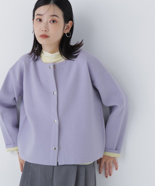 NATURAL BEAUTY BASIC（ナチュラルビューティーベーシック）の「◇バイカラー接結カーディガン（カーディガン/ボレロ・レディース・ベージュ系その他/パープル系その他/グレー系その他・FREE）」の3枚目の写真