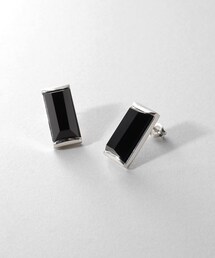 シルバー オニキス バケットカットスタッドピアス