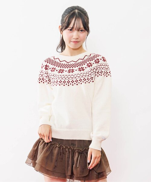 algy（アルジー）の「ノルディックニット（ニット/セーター・キッズ・オフホワイト/サックスブルー・MEDIUM/SMALL/X-SMALL/XX-SMALL）」の2枚目の写真