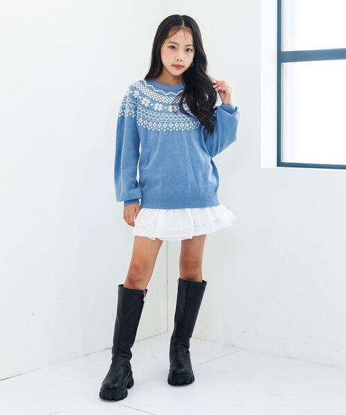 algy（アルジー）の「ノルディックニット（ニット/セーター・キッズ・オフホワイト/サックスブルー・MEDIUM/SMALL/X-SMALL/XX-SMALL）」の5枚目の写真