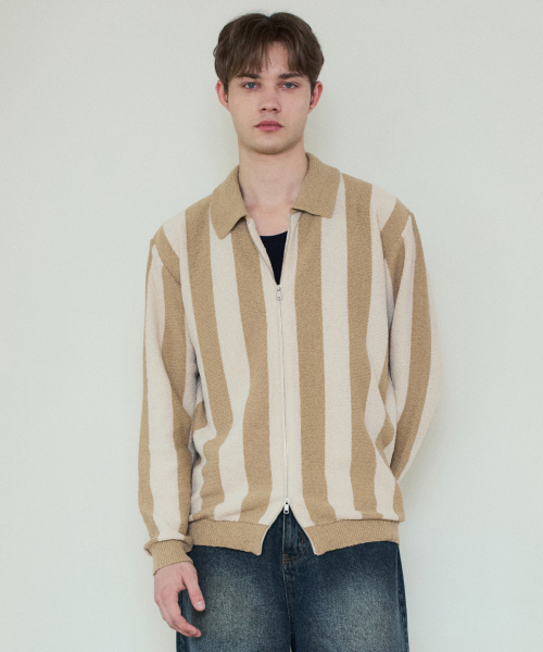 WEDNESDAY OASIS(ウェンズデーオアシス)の「オールウェイズノアツーウェイニットジップアップ_Beige(WC25-KN08)(カーディガン/ボレロ・メンズ・ベージュ・MEDIUM/LARGE)」の1枚目の写真