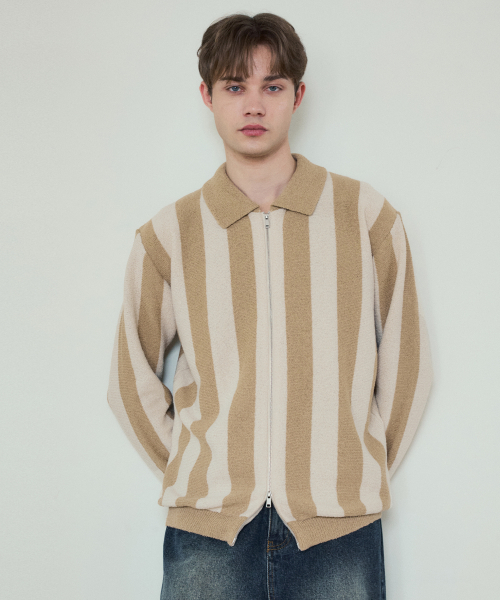 WEDNESDAY OASIS(ウェンズデーオアシス)の「オールウェイズノアツーウェイニットジップアップ_Beige(WC25-KN08)(カーディガン/ボレロ・メンズ・ベージュ・MEDIUM/LARGE)」の2枚目の写真