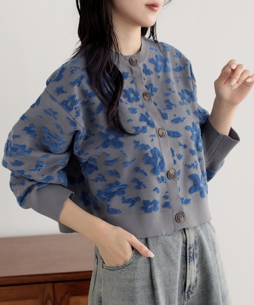 SUNFLOWER EIGHT(サンフラワーエイト)の「花柄ショートカーデ(カーディガン/ボレロ・レディース・ダークブラウン/グレー/アイボリー・M)」の11枚目の写真