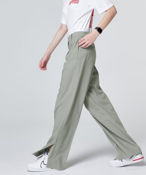 MALOUPE(マロップ)の「2119 ワンタックスリットワイドパンツ(カーキ)(スラックス・レディース・カーキ・28/30/26)」の2枚目の写真