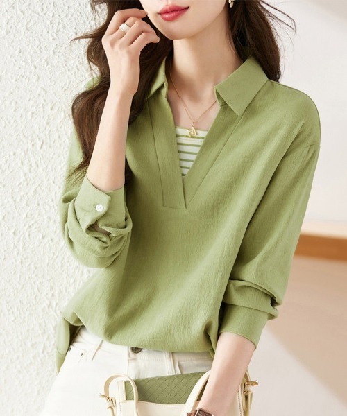 ONEP STAR(ワンピスター)の「ストライプデザインレイヤードシャツ(シャツ/ブラウス・レディース・グリーン・X-LARGE/LARGE/MEDIUM)」の8枚目の写真