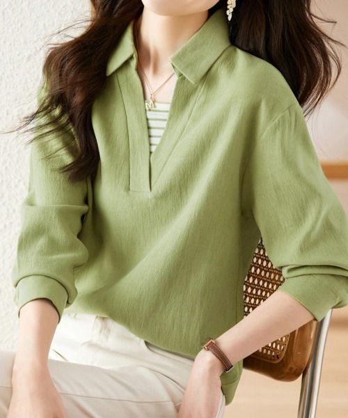 ONEP STAR(ワンピスター)の「ストライプデザインレイヤードシャツ(シャツ/ブラウス・レディース・グリーン・X-LARGE/LARGE/MEDIUM)」の10枚目の写真