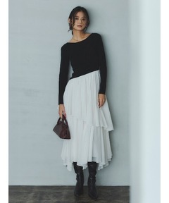 Anuans ボートネックイレギュラーヘムドッキングニットワンピース ボートネックイレギュラーヘムドッキングニットワンピース（ワンピース