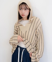 bashful base Oriental（バッシュフルベースオリエンタル）の「【bbO】ストライプニットパーカー メキシカンパーカー（パーカー）」