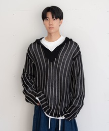 bashful base Oriental（バッシュフルベースオリエンタル）の「【bbO】ストライプニットパーカー メキシカンパーカー（パーカー）」