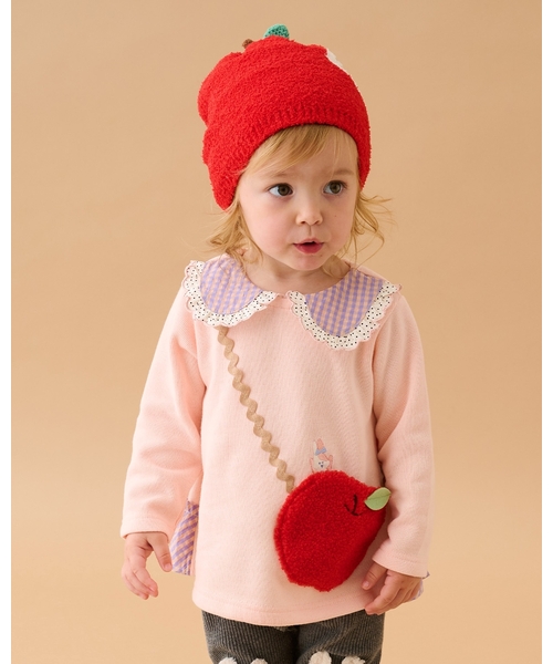 baby cheer（ベイビーチアー）の「りんごポシェットトレーナー（スウェット・キッズ・ピンク/マルチ/ホワイト系・110cm/100cm/90cm/120cm/80ｃｍ）」の2枚目の写真