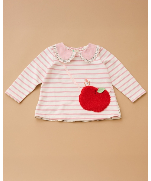 baby cheer（ベイビーチアー）の「りんごポシェットトレーナー（スウェット・キッズ・ピンク/マルチ/ホワイト系・110cm/100cm/90cm/120cm/80ｃｍ）」の3枚目の写真