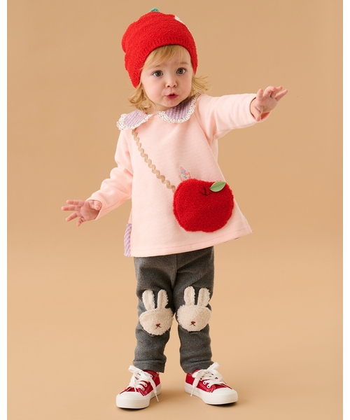 baby cheer（ベイビーチアー）の「りんごポシェットトレーナー（スウェット・キッズ・ピンク/マルチ/ホワイト系・110cm/100cm/90cm/120cm/80ｃｍ）」の16枚目の写真