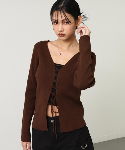 ANAP(アナップ)の「レースアップ リブニット トップス(ニット/セーター・レディース・ブラック/アイボリー/ブラウン・F)」の18枚目の写真