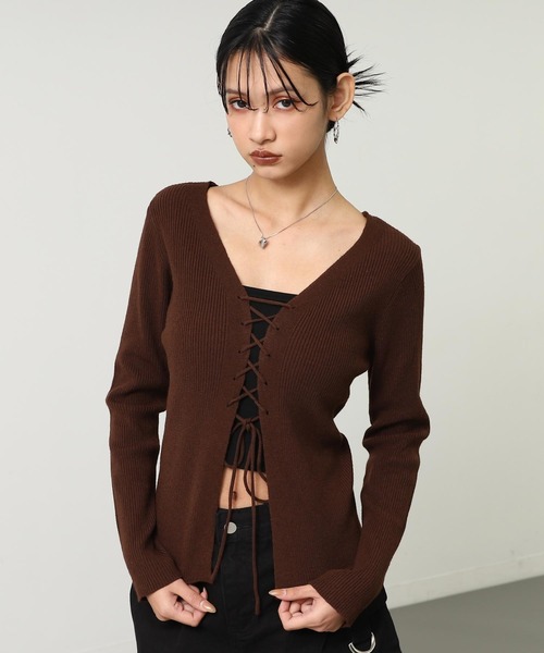 ANAP(アナップ)の「レースアップ リブニット トップス(ニット/セーター・レディース・ブラック/アイボリー/ブラウン・F)」の19枚目の写真