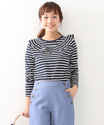 Ray BEAMS | Ray BEAMS / ボーダー ヨーク フリル クルーネック(Tシャツ/カットソー)