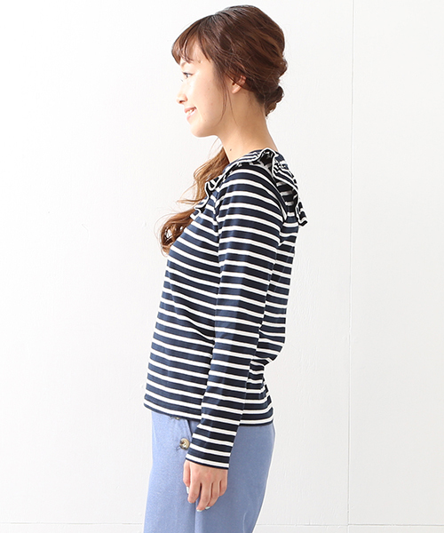 Ray BEAMS（レイビームス）の「Ray BEAMS / ボーダー ヨーク フリル クルーネック（Tシャツ/カットソー・レディース・オフホワイト/ネイビー・ONE SIZE）」の9枚目の写真