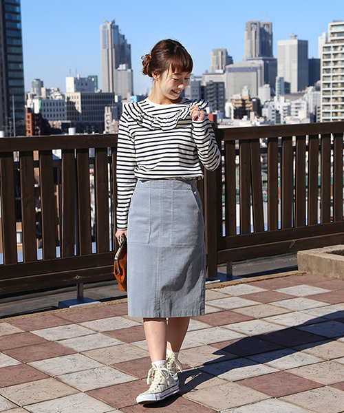 Ray BEAMS（レイビームス）の「Ray BEAMS / ボーダー ヨーク フリル クルーネック（Tシャツ/カットソー・レディース・オフホワイト/ネイビー・ONE SIZE）」の12枚目の写真