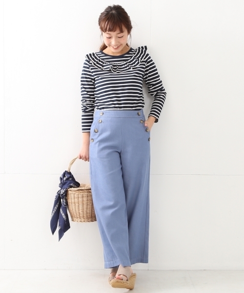 Ray BEAMS（レイビームス）の「Ray BEAMS / ボーダー ヨーク フリル クルーネック（Tシャツ/カットソー・レディース・オフホワイト/ネイビー・ONE SIZE）」の4枚目の写真