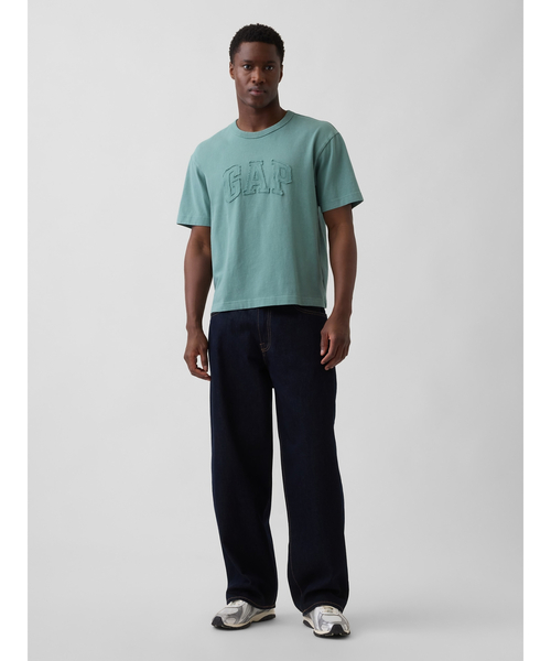 GAP(ギャップ)の「ヘビーウェイト リラックスフィット GAPロゴ クロップドTシャツ(Tシャツ/カットソー・メンズ・ホワイト/グリーン/ネイビー/ブラック/ブルー/ピンク・L/M/XS/S/XL)」の14枚目の写真